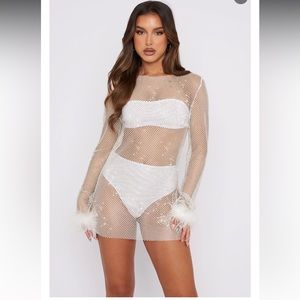 White Fox Boutique Disco Inferno Long Sleeve Mini Dress - White